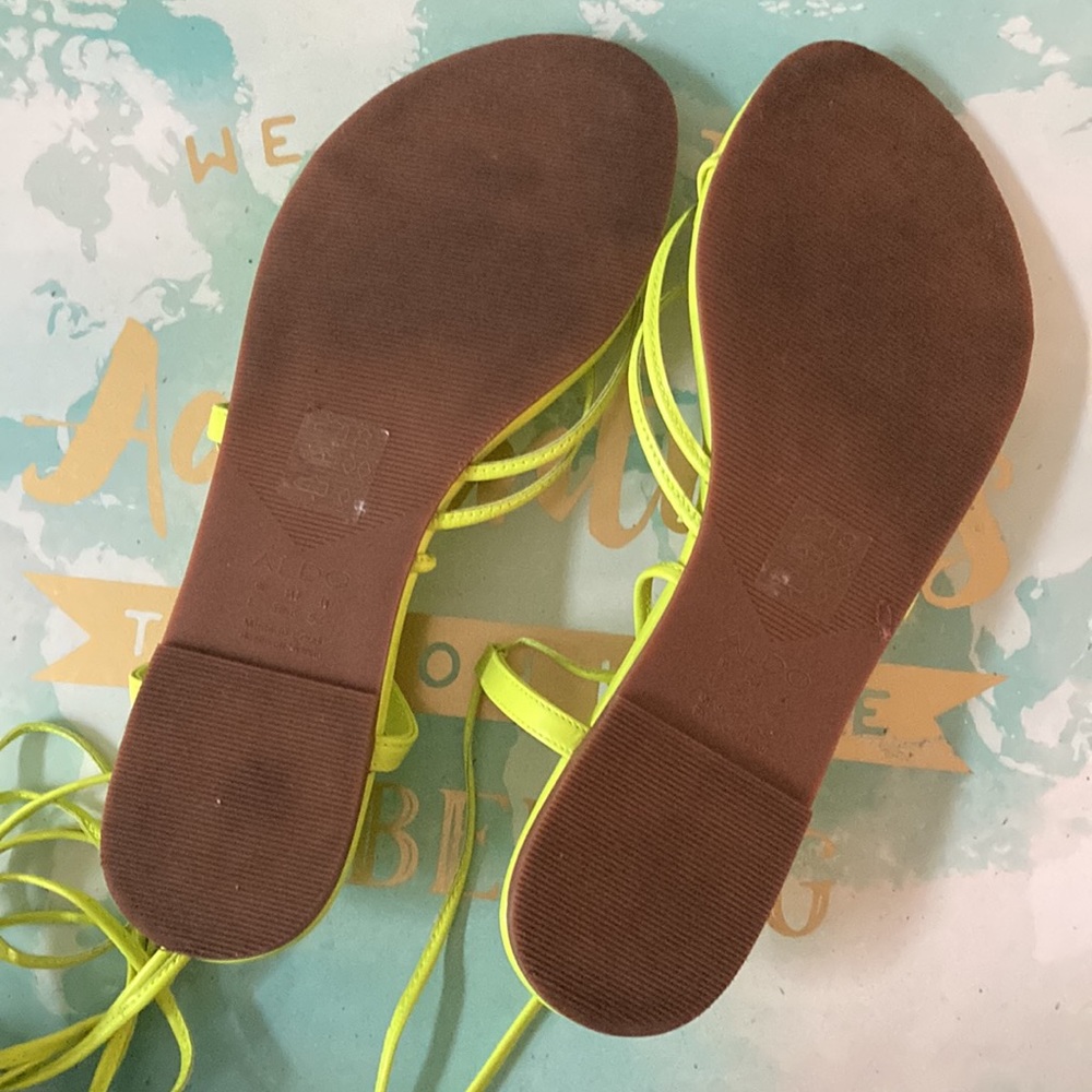 ALDO - highlighter yellow tie up sandals - Picture 3 of 6